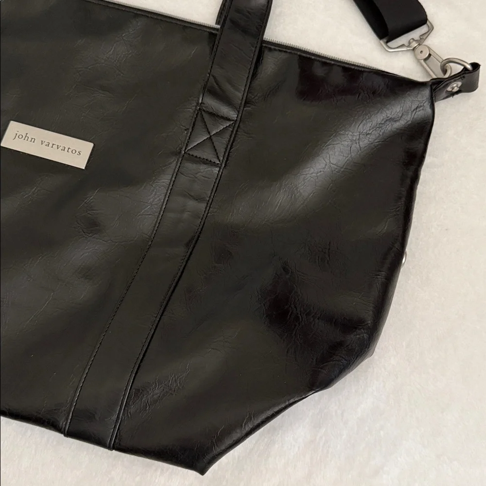 John Varvatos | Faux Leather Weekender Travel Duffel Tote Bag Shoulder Strap - Picture 6 of 16